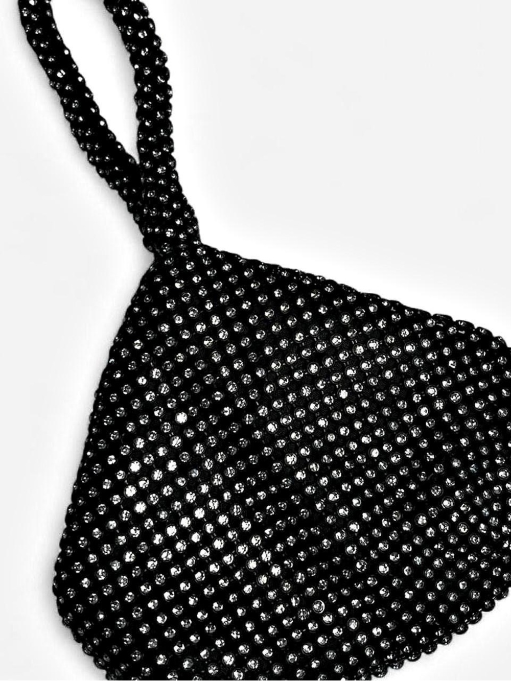 Black Beaded Mini Shoulder Bag Evening Clutch Y2K Formal